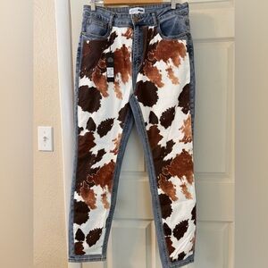 NWT Fashion Nova Spotted In Town Animal Print Skinny Jeans - Medium Wash Size 15
